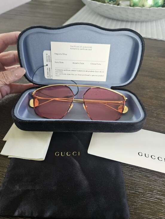Gucci Accessories - Gucci Pink Gold Frame Sunglasses GG0437SA